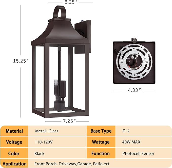 15 Dusk to Dawn Outdoor Wall Lantern 2-Light Outside Modern Wall Sconce Light Fixture Industrial Porch Light Wall Mount with E12 Sockets Waterproof Exterior Lamp Lighting Brown