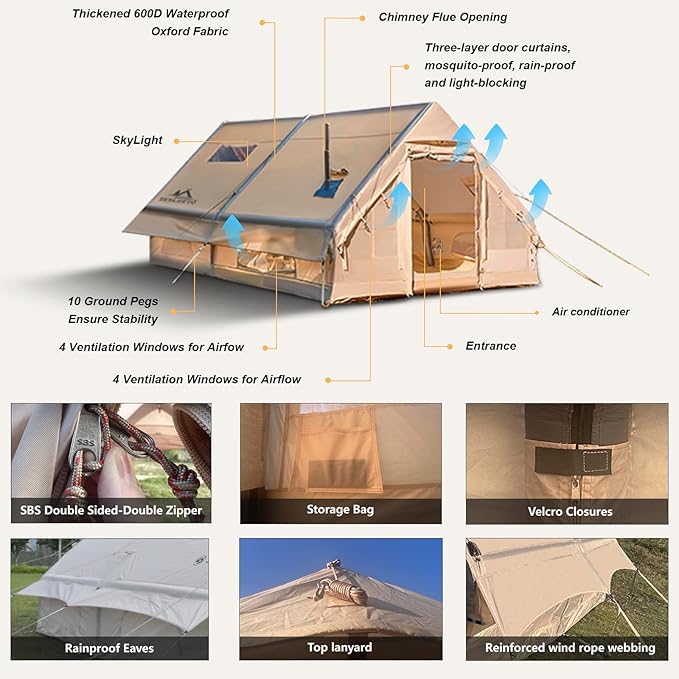 Inflatable Tents for Camping Large Inflatable Camping Tent with Hand Pump Easy Setup Tents for 4-6 People Portable Glamping Tent