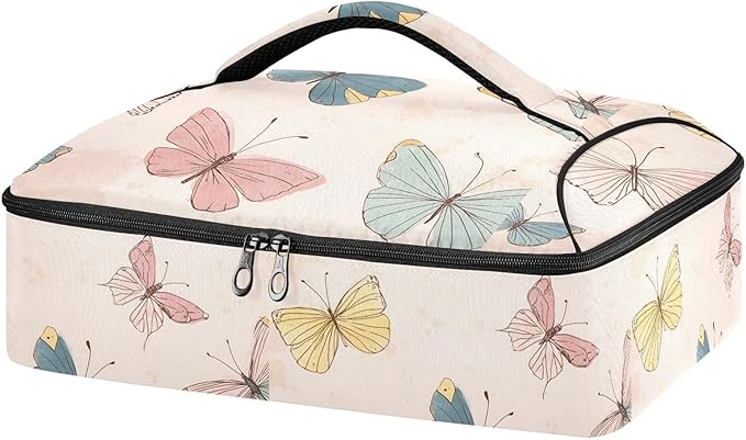 Casserole Carrier Hand-drawn Beautiful Cute ButterflyInsulated Casserole Carrier for Hot or Cold Food Thermal Lunch Tote for Potluck Parties Picnic Beach Fits 9 x 13 Inches Baking Dish