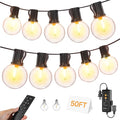50FT Outdoor String Lights with Remote Dimmer 25 + 2 Spare Led G40 Bulbs Connectable Dimmable Balcony Lights Support Timer Waterproof Shatterproof for Patio Porch Garage Cafe