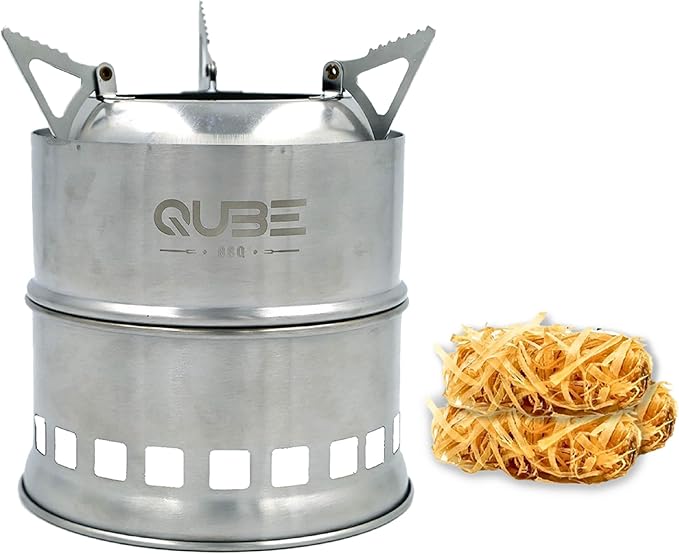 Portable Camping Stove with 3 Fire Starters – Stainless Steel Wood Burning Mini Camp Stove Foldable with Carry Bag for Backpacking Hiking Traveling Emergency Outdoor BBQ and Picnic