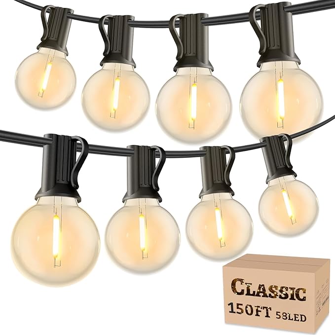 RTTY Outdoor String Lights 150ft G40 Led Patio Globe Lights with 60pcs Plastic Bulbs Shatterproof Waterproof Connectable Hanging for Porch Cafe Bistro Backyard Gazebo Balcony Deck Party