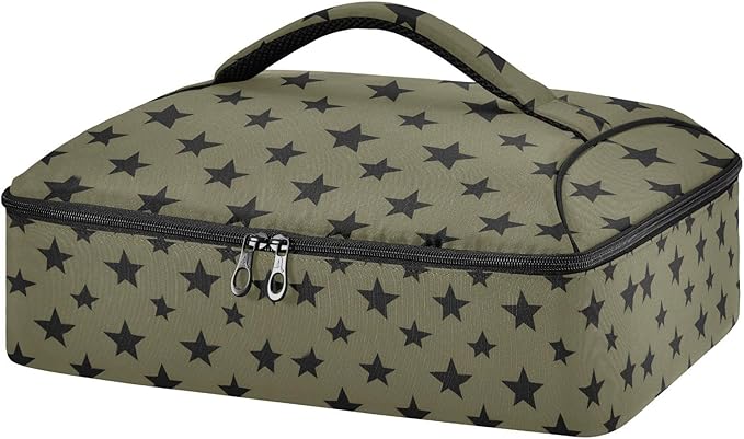 Casserole Carrier Pattern Black StarsInsulated Casserole Carrier for Hot or Cold Food Thermal Lunch Tote for Potluck Parties Picnic Beach Fits 9 x 13 Inches Baking Dish