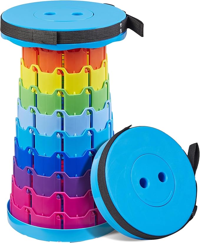 VECELO Telescoping Folding Stool Upgraded Portable Collapsible Retractable Stool with Load Capacity 400lbs for Garden Fishing Camping Hiking BBQ 1 PCS Rainbow Blue