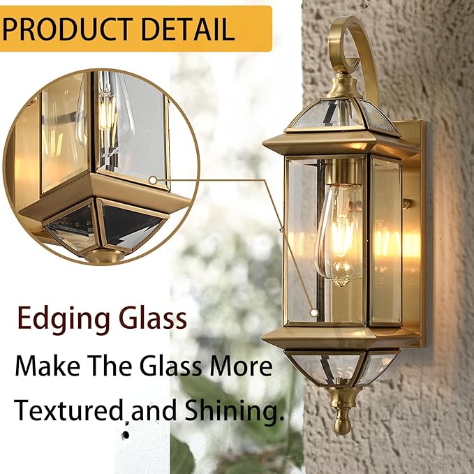 Copper Brass Outdoor Wall Lights 18.5Inch Waterproof Lantern Exterior Light Fixtures Outdise Wall Mounted Porch Light Garage Wall Sconce Patio Lamps E26 Socket