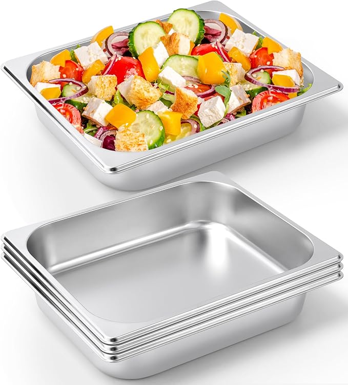 2 Pack Hotel Pans Half Size 2.5 Inch Deep Food Pan Stainless Steel Steam Table Pans Commercial Half Pans for Hotel 1/2 Size Steam Pan for Chafing Dishes Buffet Restaurant Catering Supplies