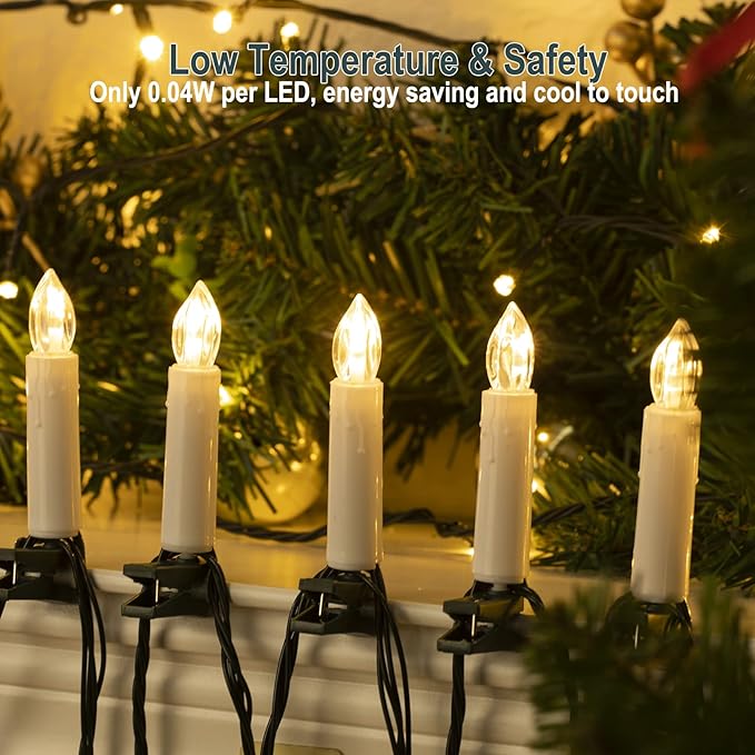 Minetom Christmas Candle String Lights 48FT 50 LED Candle Lights for Indoor Outdoor Connectable Flameless Candle Lights with Clips for Xmas Tree Holiday Seasonal Celebration Decoration Warm White