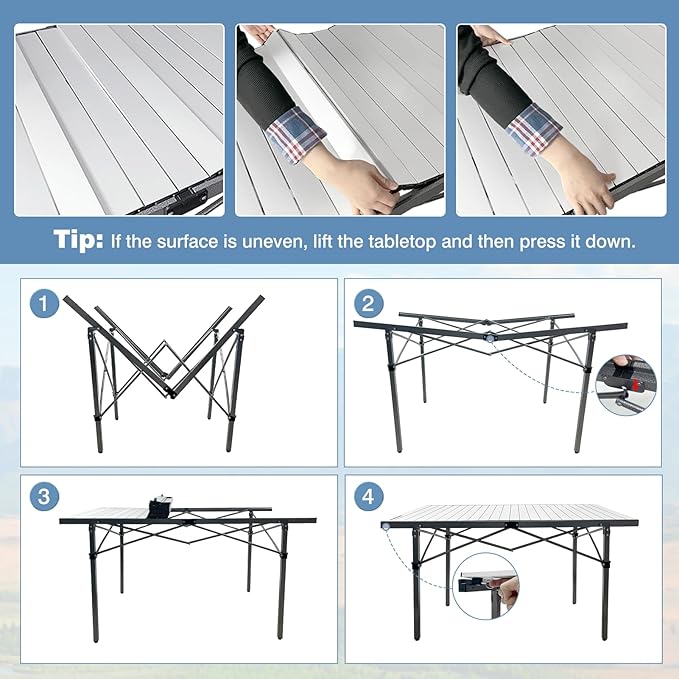 29.9 Tall Folding Camping Table for 2-6 Person 54.7 Large Aluminum Foldable Table Outdoor with Carry Bag
