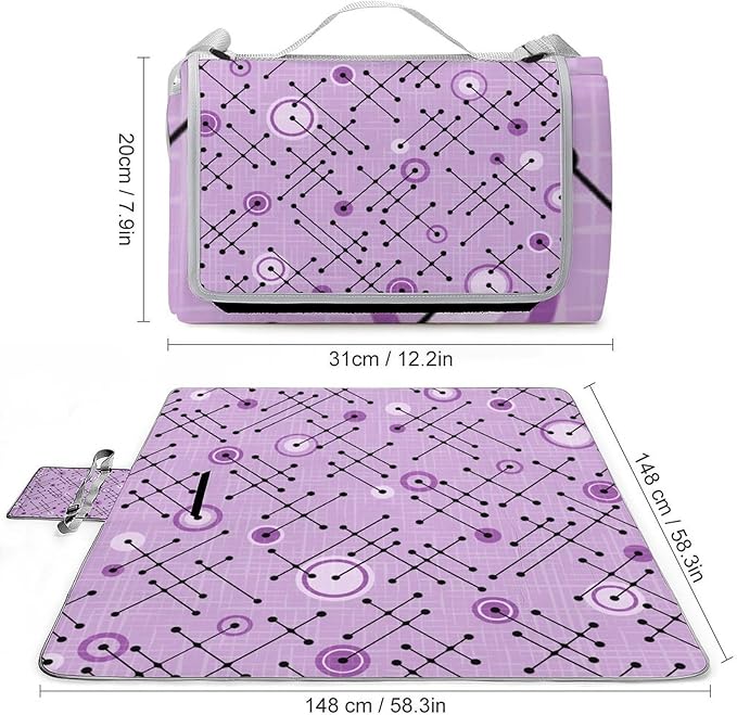 Modern Mid Century Seamless Abstract Pattern Waterproof Outdoor Picnic Blanket Sandproof Beach Mat for Camping Hiking Grass Travelling