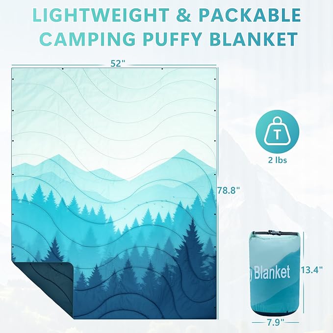 Camping Blanket Waterproof Outdoor Blankets for Sleeping Packable Ultralight Puffy Camping Quilt for Hammock Hiking Picnic Stadium Beach Cold Weather 55x78.8