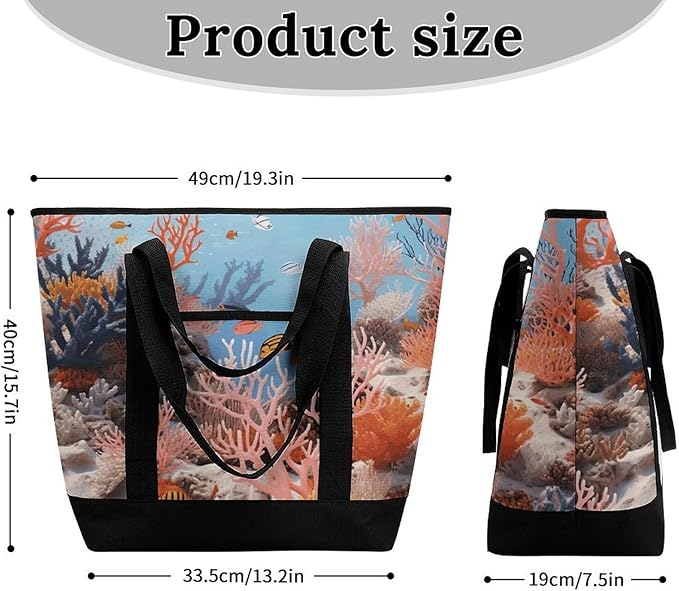 Insulated Shopping BagLarge Reusable Cooler Bags Coral Reef Printed Foldable Shopping BagTravel Waterproof Shoulder Bag