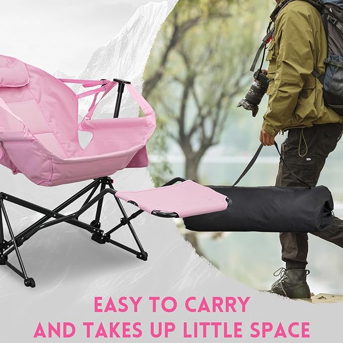 Hammock Camping Chair with Leg RestLightweight Portable Outdoor Chair for Camping and Hiking Supports 500lbsPink