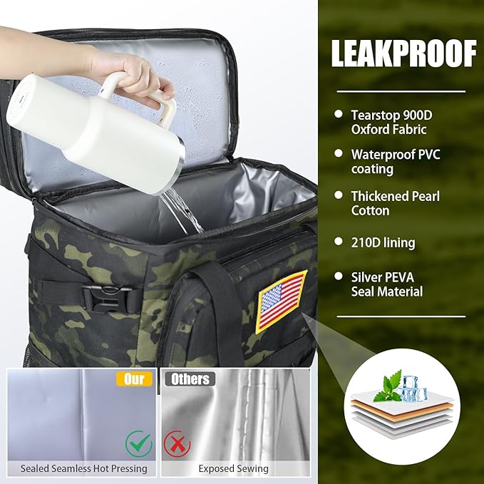 Tactical Backpack Cooler + 1P Tent Leakproof 40 Cans Soft Cooler Backpack Single 1 Person Tent for Backpacking Hiking
