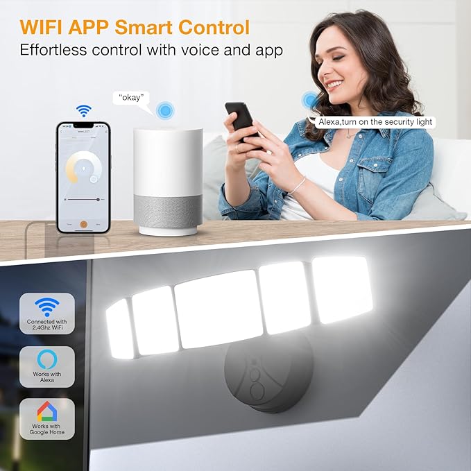 Onforu 120W Smart Flood Light Outdoor 12000LM LED Security Light APP Control WiFi Alexa Flood Lights Outside Floodlight with 5 Adjustable Heads 2700K-6500K Exterior Light Fixture for Yard