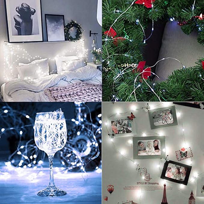 Decute 300LED 99FT Fairy String Lights Christmas Lights Silver Wire with Remote Firefly Starry Light for DIY Christmas Tree Costume Wedding Party Table Centerpiece Decor Cool White