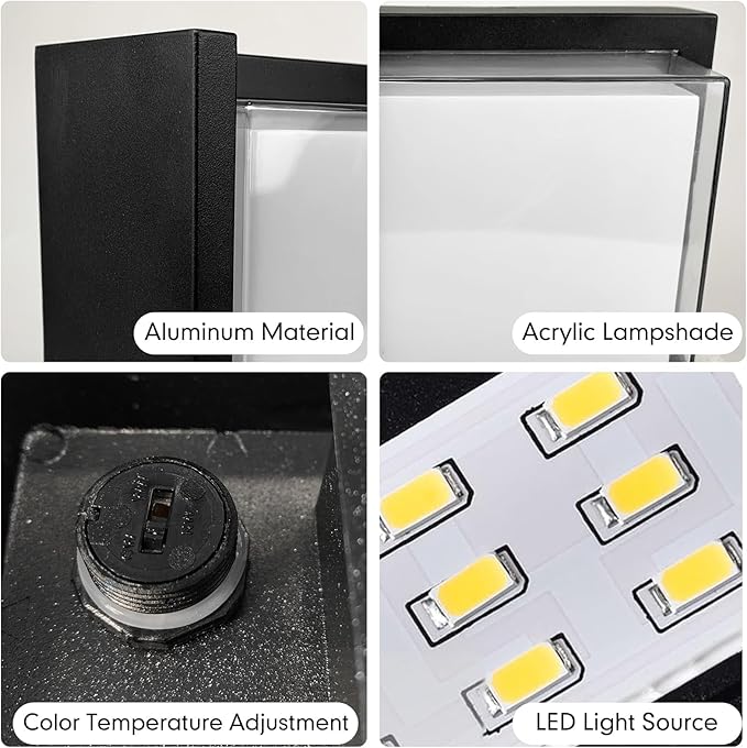 Outdoor Wall Lights 2 Pack 6 Inch Modern Square LED Wall Sconces 1200LM 3CCT Selectable (3200K/4000K/6500K) IP65 Waterproof Black Aluminum Exterior Light Fixtures for House Porch Garage