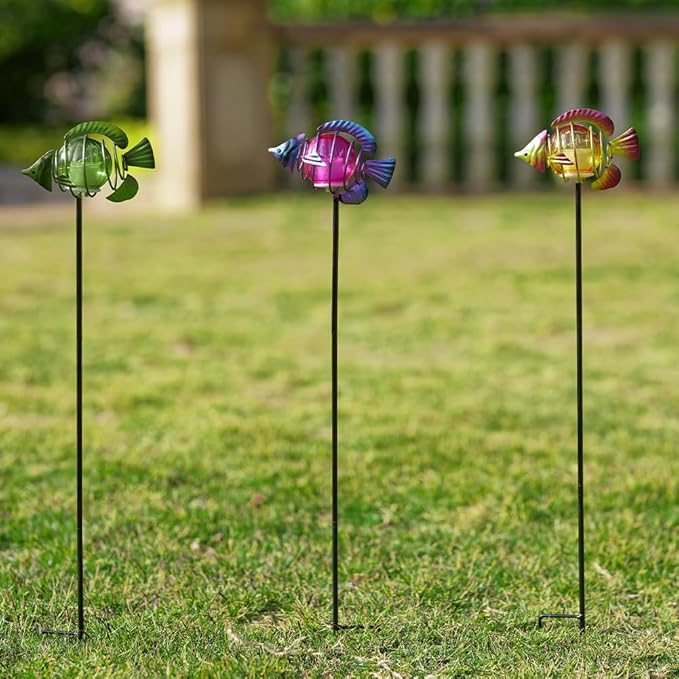 Outdoor Garden Solar Lights3Pack Decorative Solar Lights for Garden Decor Tropical Fish Backyard DecorLed Solar Lights with Stakes for Yard Landscape Patio(21.3''H)