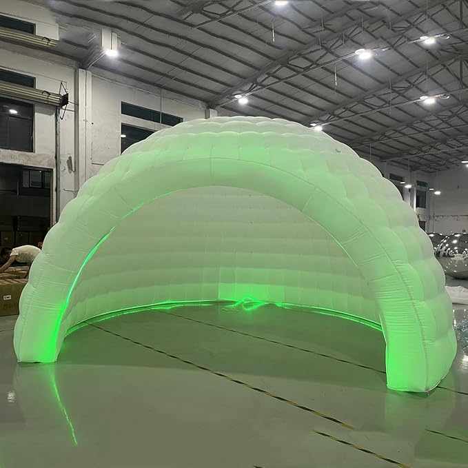 Striking Inflatable Igloo Dome Tent with Led Strips &amp Big Opening Outdoor Portable Nightclub Disco Igloo Party Wedding House White Oxford Air Marquee for Events (16.4Ft 5m D)