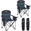 HIGH POINT SPORTS Oversized Camping Folding Chair Heavy Duty Portable Outdoor Chair Foldable Camp Chair with Cup Holder and Cooler Bag Support 450 LBS 2 Pack Green