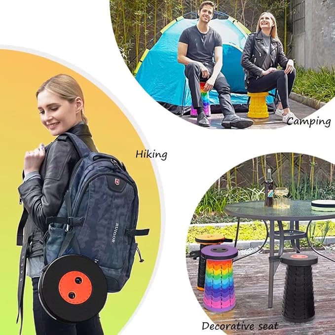 Portable Telescoping Stool for Adults Heavy Duty Plastic Collapsible Chair Can Hold 500lb Retractable Folding Stools for Fishing Hiking Traveling