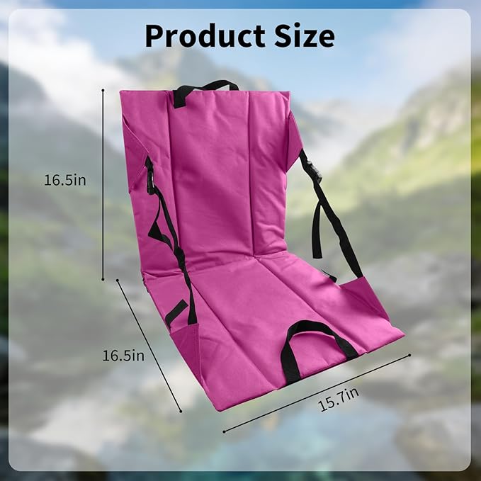 Folding Stadium Seat Cushion with Backrest Portable Bleacher Pad for Camping Fishing15.8'' x 16.5''Lightweight Chair with Backrest for Outdoor Sports and Concerts (Rose Pink)