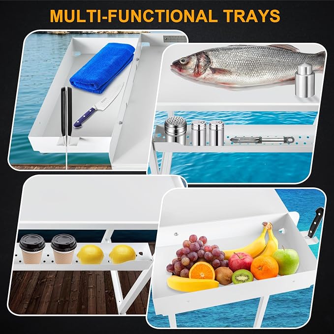 Professional Heavy-Duty Dock-Mounted Fish Fillet Table Corrosion-Resistant Ergonomic Dock Cleaning Station with HDPE Cutting Board &amp Tool Storage