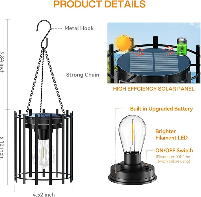 KOOPER Solar Lanterns Outdoor Waterproof 14.56 Upgraded Bright Hanging Solar Lights Outdoor Lanterns Decorative Auto ON/Off Metal Hanging Lantern Lights for Pathway Yard Patio Garden Decor 2 Pack