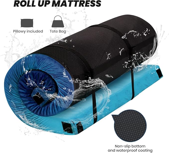 Memory Foam Camping Pad Camping Sleeping Pad Camping Mattress Pad with Pillow &amp Travel Bag Portable Floor Mat Roll Up for Guest Adults Side Sleepers Indoor Outdoor Travel
