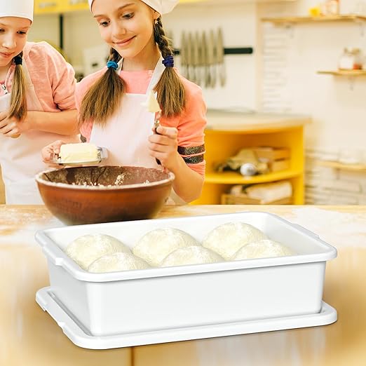 13 L Plastic Commercial Bus Tub with Lid Restaurant Bus Bin White 3 Packs