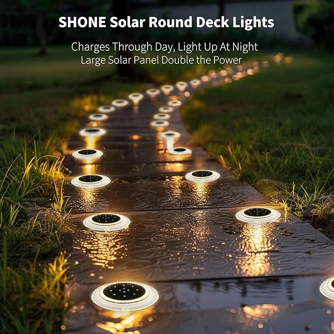 Solar Dock Lights Crazy 48 LEDs Super Bright Disc Driveway Light Outdoor Waterproof Flat Low Profile Anti-Trip &amp Anti-Slip for Marine Ground Pool Pier Deck (Warm White 8Pack)