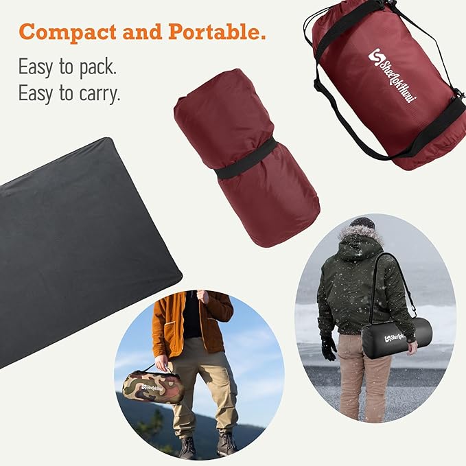 4-in-1 Large Camping Blankets - Waterproof Windproof Fleece Outdoor Blankets for Stadium Sports Car Concert - 81x57 Portable (Antique Ruby)