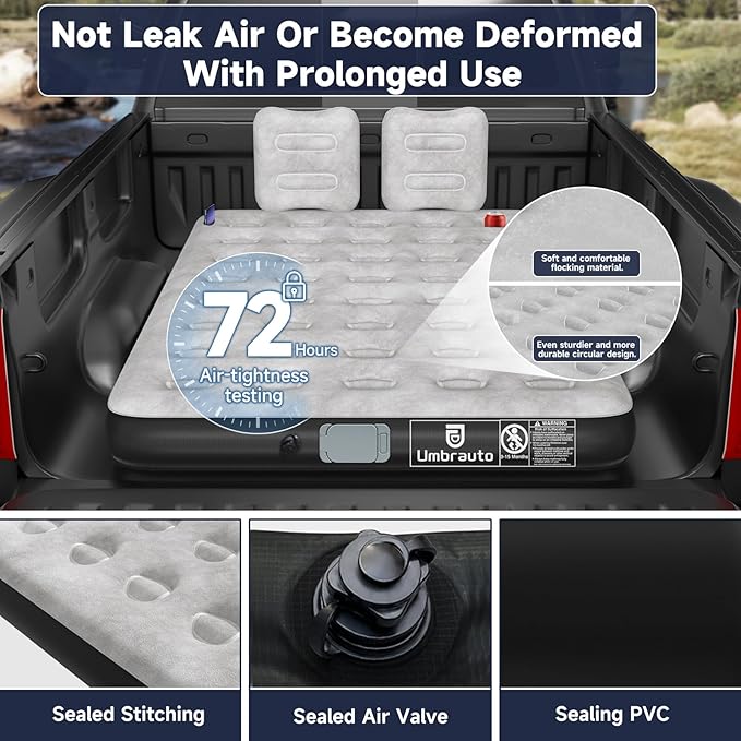 Umbrauto Air Mattress for 5.5-6.5 ft Short Bed Full-Size Trucks Pickup Truck Airbed Mattress with Wireless Rechargeable Pump for Outdoor Travel