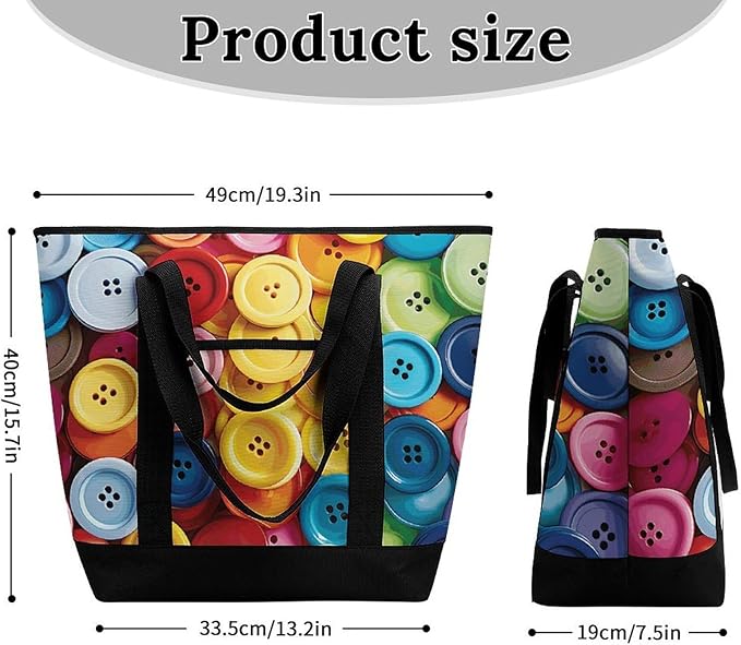 Insulated Shopping BagLarge Reusable Cooler Bags Colorful Buttons Printed Foldable Shopping BagTravel Waterproof Shoulder Bag