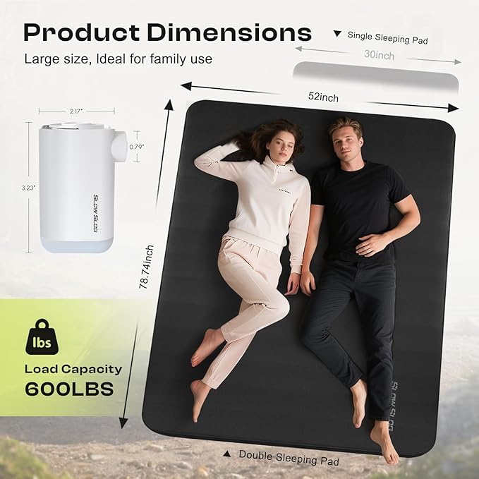 Self-Inflating Sleeping Pad with Portable Electric Air Pump 4in Thick Memory Foam Camping Mattress for Tent Cot &amp Car Travel Fast Inflate &amp Deflate Camping Pad