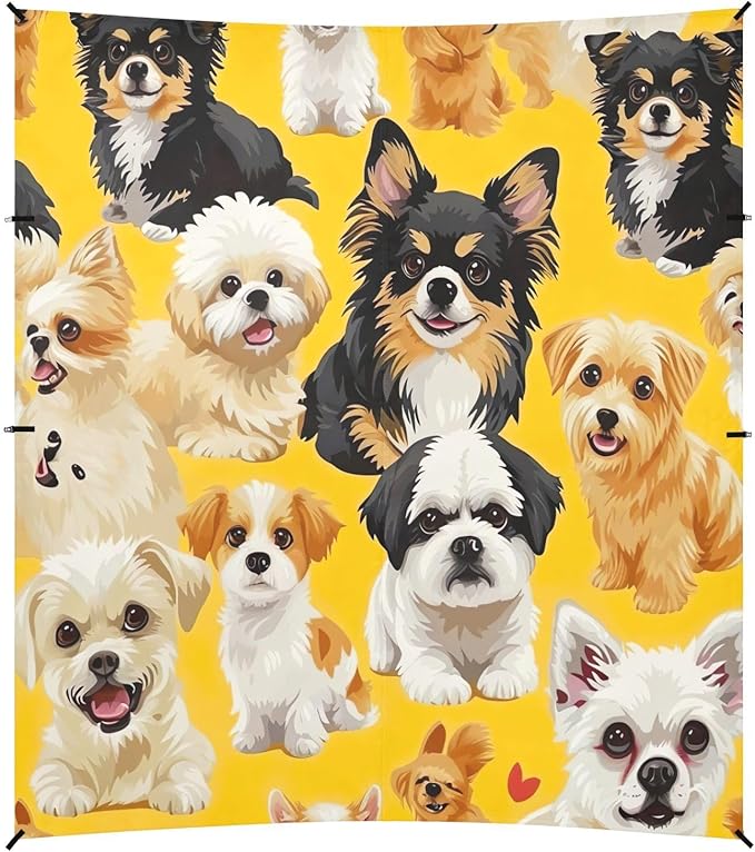 Little Dogs on Yellow Beach Tent Sun Shelter 9.2' x 10.5' Beach Canopy with 4 Sandbags 4 Stability Poles Sand Shovels - Tent Canopy for Beach Camping Fishing Picnics