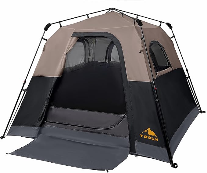 3/4 Person Camping Tent with 1 Door 4 Windows and Upgraded Ventilation– Instant Setup Waterproof 8'x 8'x 67''Oxford Fabric Floor Pop Up in 60 Seconds Includes Rainfly and Backpack