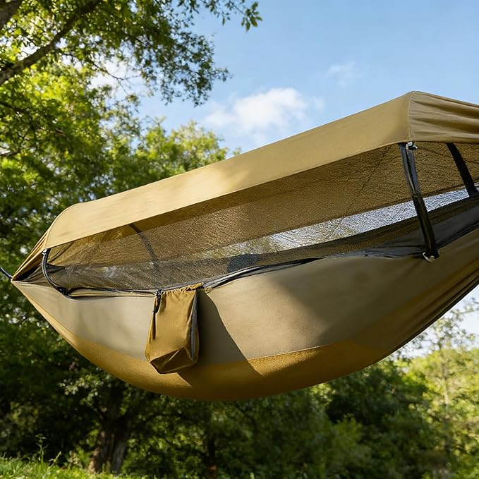 Flat Lay Hammock Tent with Mosquito Net &amp Rainfly Camping Hammock Shelter with Aluminum Poles &amp Tree Straps Portable Backpacking Hammock for Hiking Camping Travel 330lbs Capacity