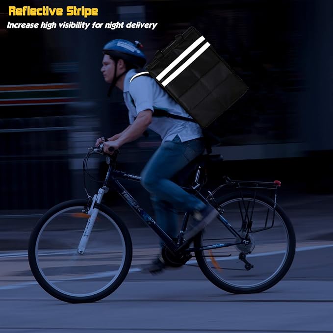 cherrboll XXL Insulated Pizza Delivery Backpack Thermal Food Delivery Bag with 3 Dividers Reusable Cooler Backpack for Bicycle Transport