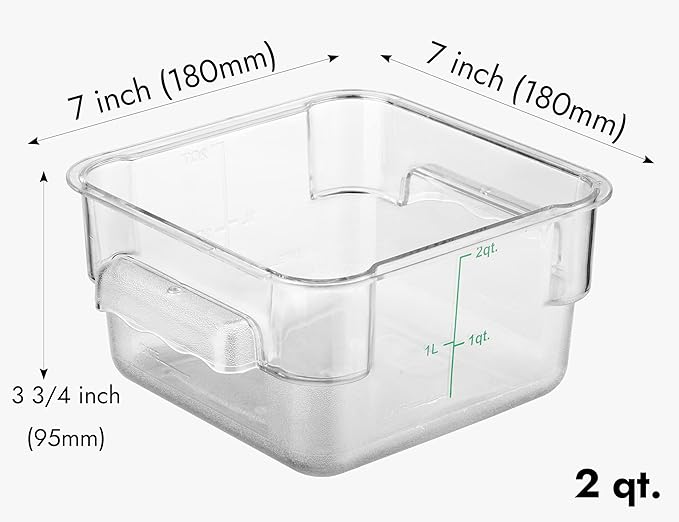CURTA 8-Pack 2 Qt NSF Clear Polycarbonate Food Storage Containers with Green Lids - Square Commercial-Grade Freezer &amp Dishwasher Safe Stackable