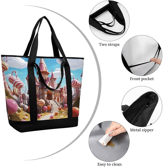 Insulated Shopping BagLarge Reusable Cooler Bags Candy Land Printed Foldable Shopping BagTravel Waterproof Shoulder Bag