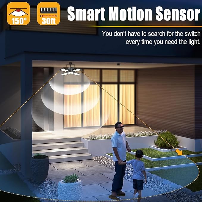 Solar Shed Light Outdoor Indoor Upgrade 1200LM 174LED 4 and 1 Heads Motion Sensor Pendant Light Solar Lights with 5 Lighting Modes Remote Control IP65 Waterproof for Barn Patio Gazebo Shop