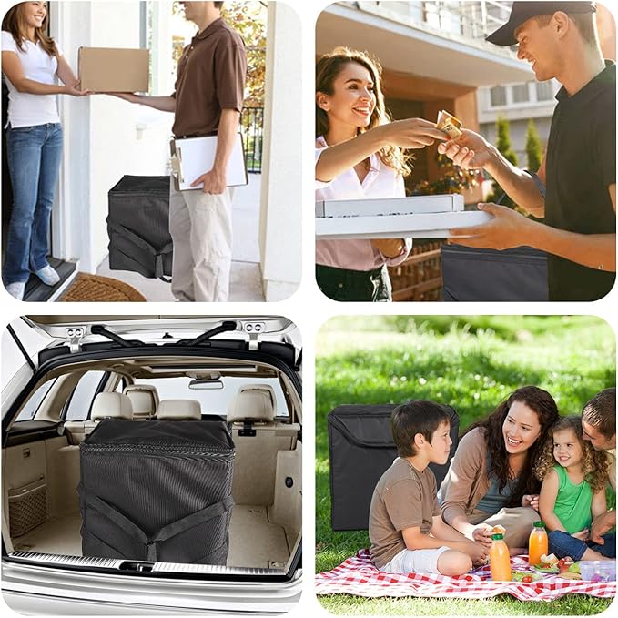Insulated Heated Delivery Bag with Handle - Portable Microwave Food Warmer Collapsable Grocery Boxes - Picnic Lunch Pizza Container for Food Transport