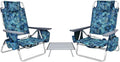 COSTWAY Backpack Beach Chairs Set 3-Piece Portable Camping Chairs with Cup Holder Ice Bag 5-Position Outdoor Reclining Chairs for Adults Travel Sunbathing Support 300 LBS Navy
