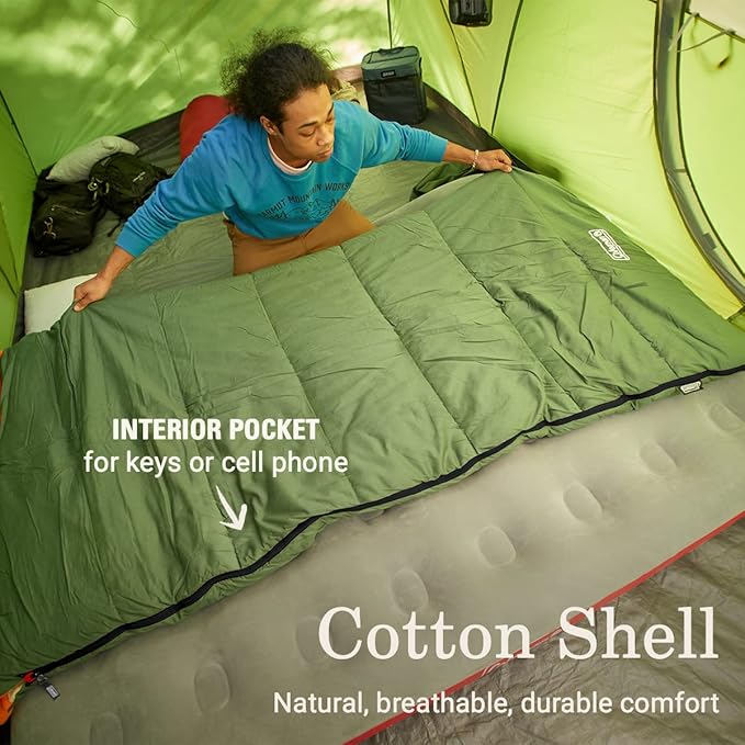 Coleman Big Game 0°F Big &amp Tall Sleeping Bag Cold Weather Adult Sleeping Bag with Sherpa &amp Flannel Lining and 2-Way Zipper Fits Campers up to 6'5