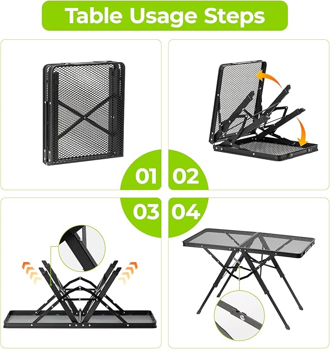 Camping Grill Table Aluminum Folding Picnic Table with 3 Level Height and Mesh Desktop 3x2FT Portable Outdoor Table for Camping Picnic Beach and BBQ (Black)