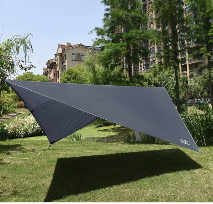 Gold Armour Rainfly Tarp Hammock Premium 14.7ft/12ft/10ft/8ft Rain Fly Cover Waterproof Ultralight Camping Shelter Canopy Survival Equipment Gear Camping Tent Accessories (Gray 12ft x 10ft)