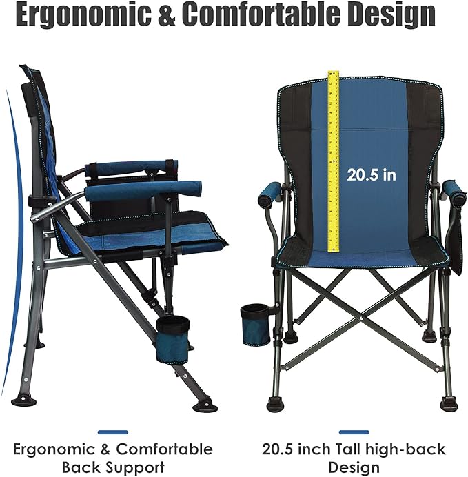 LEADALLWAY Folding Camping Chair Oversized Collapsible Camp Chair with Cup Holder and Removable Storage Bag Heavy Duty Support 351 LBS Portable Lawn Chair for Outdoor Camp Picnic Travel Fishing