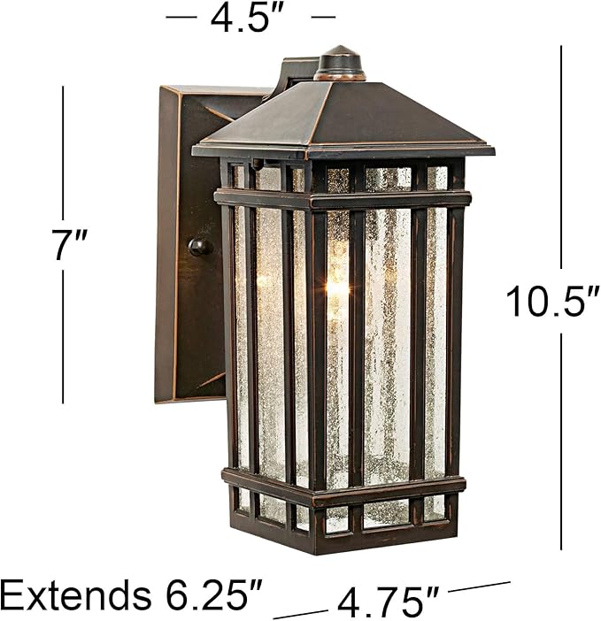 Kathy Ireland Sierra Craftsman Art Deco Outdoor Wall Light Fixture Rubbed Bronze Metal 10 1/2 Frosted Seeded Glass Panels for Exterior House Porch Patio Outside Deck Garage Yard Front Door
