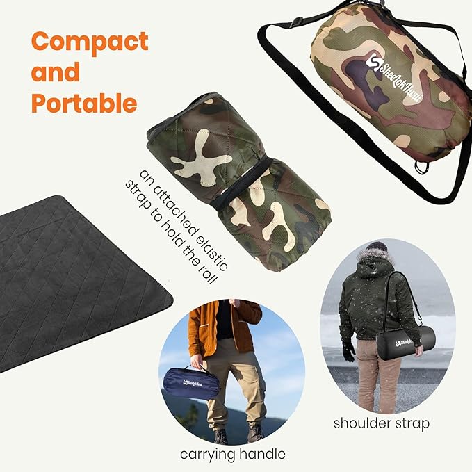 4-in-1 Large Outdoor Blanket - Waterproof &amp Windproof Thickened Warm Fleece Camping Blanket for Stadium Hiking Sporting Events - 81x57 Packable (Camouflage)