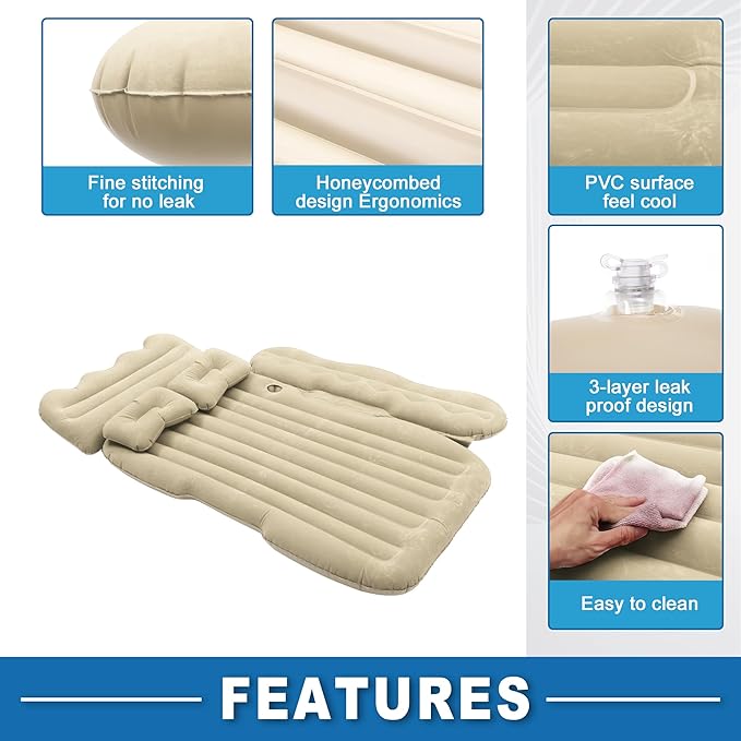 Car Air Mattress Sleeping Mat Comfortable 50.39x30.31x5.91 Back Seat Bed Camping Air Mattress Bed with Pillows for Car SUV